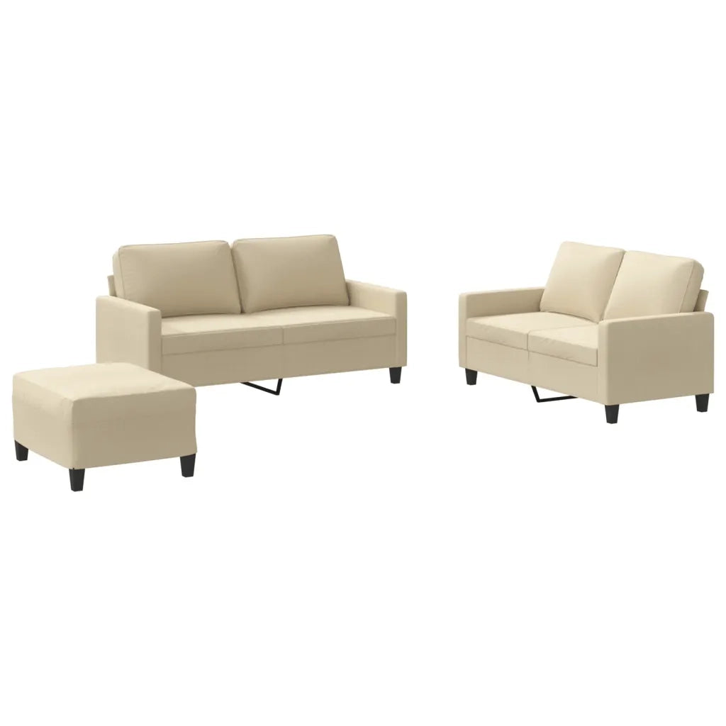 Set di Divani 3 pz con Cuscini Crema in Tessuto
