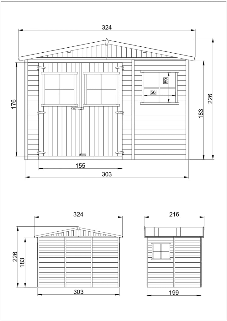 TIMBELA M334 Casa da giardino in legno naturale A226x216x324 cm/6 m²
