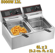 Friteuse a Doppio Fondo - Friteuse a Doppio Fondo - Friteuse Elettrica - Frittelle - Friteuse a Doppio Fondo - 2 x 6 Litri - Argento