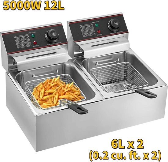 Friteuse a Doppio Fondo - Friteuse a Doppio Fondo - Friteuse Elettrica - Frittelle - Friteuse a Doppio Fondo - 2 x 6 Litri - Argento