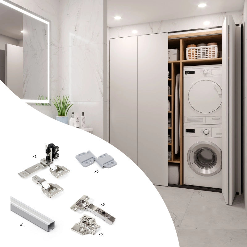 Kit di ferramenta per porta scorrevole appesa in legno Wall con chiusura soft, Acciaio, Alluminio e Tecnoplastica