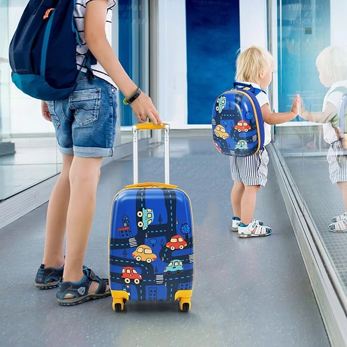 Set di Valigia per Bambini, 18" Valigia+ 12" Zaino, 2 Pezzi, con Ruote Girevoli a 360° e Maniglia Retrattile, Ideale per Viaggiare in Modo Comodo e Divertente (Modello 19)