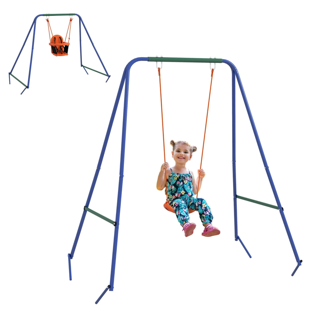 Altalena da Giardino 2 in 1 per Neonati e Bambini da 6 Mesi a 8 Anni Arancione e Blu