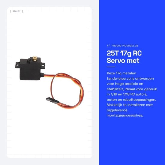 Servo RC con Alta Precisione - 17g Asse Metallico - 25T - Servo Mini - Facile da Installare - Prestazioni Stabili - Motore Servo