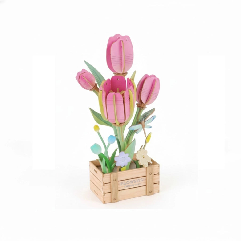 PUZZLE 3D TULIPANI ROSA LEGNO 75PZ FIORI ARTIFICIALI COSTRUZIONI REGALO 32387