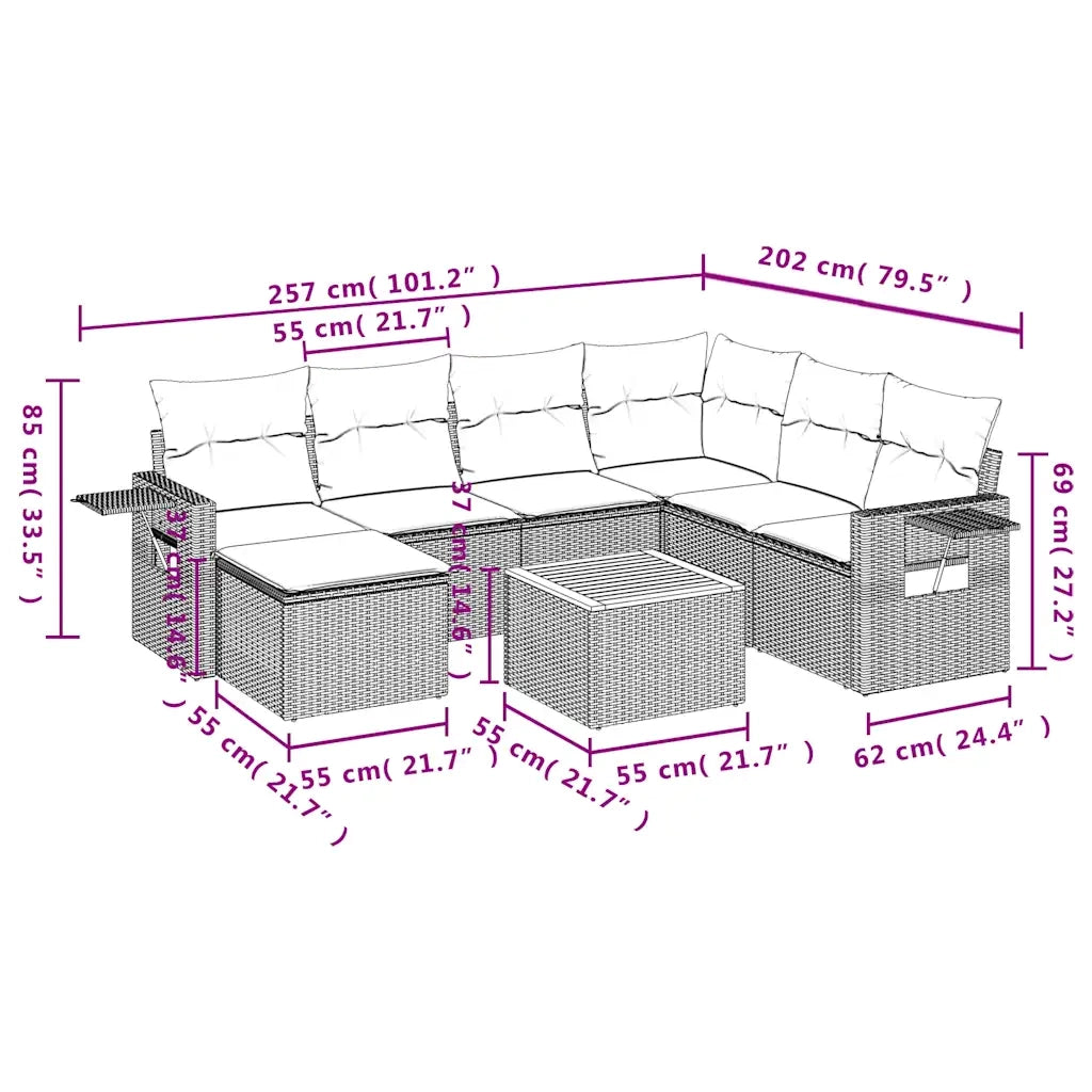 Set Divani da Giardino 8 pz con Cuscini Nero in Polyrattan 3224678