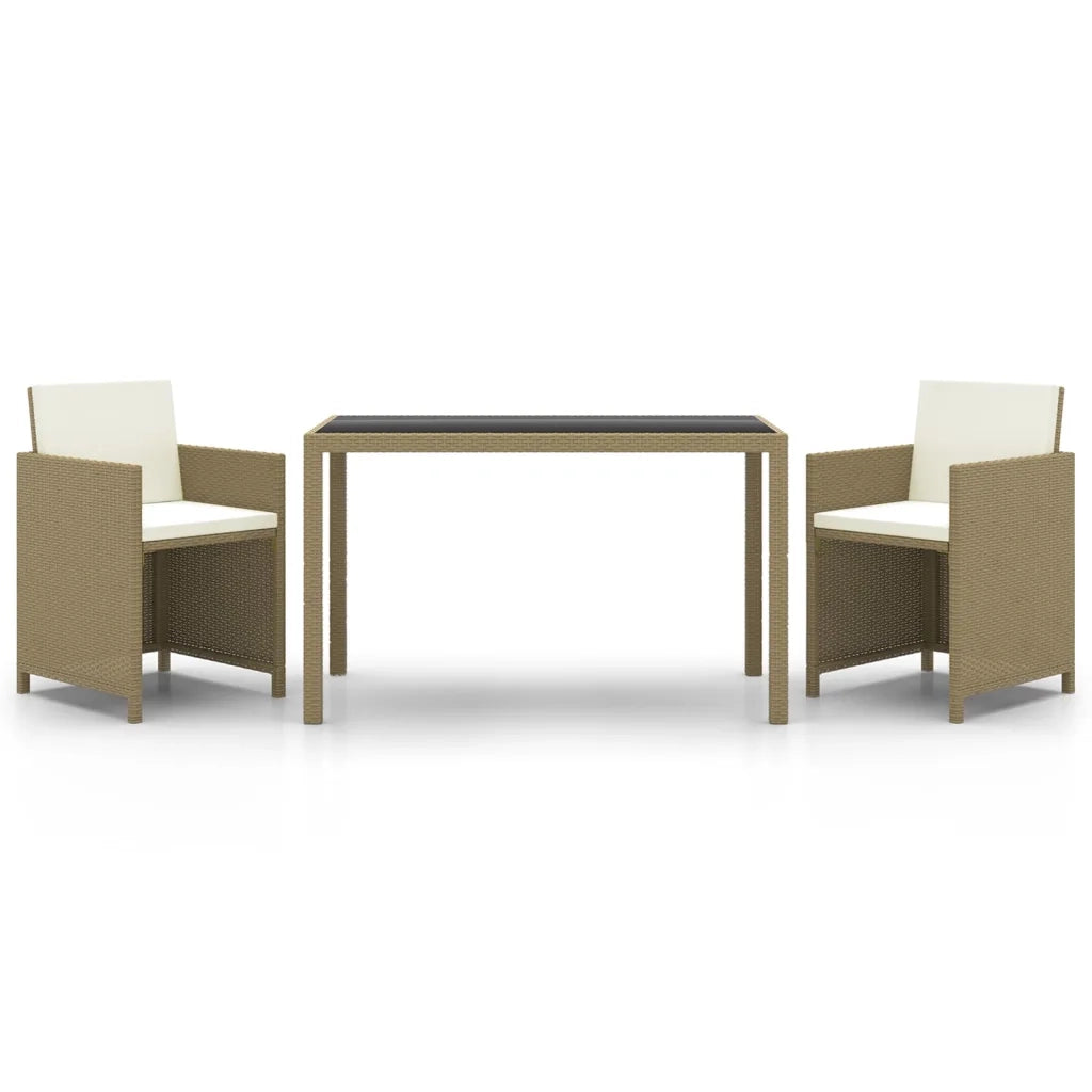 Set da Pranzo da Giardino 3 pz con Cuscini in Polyrattan Beige 3095494