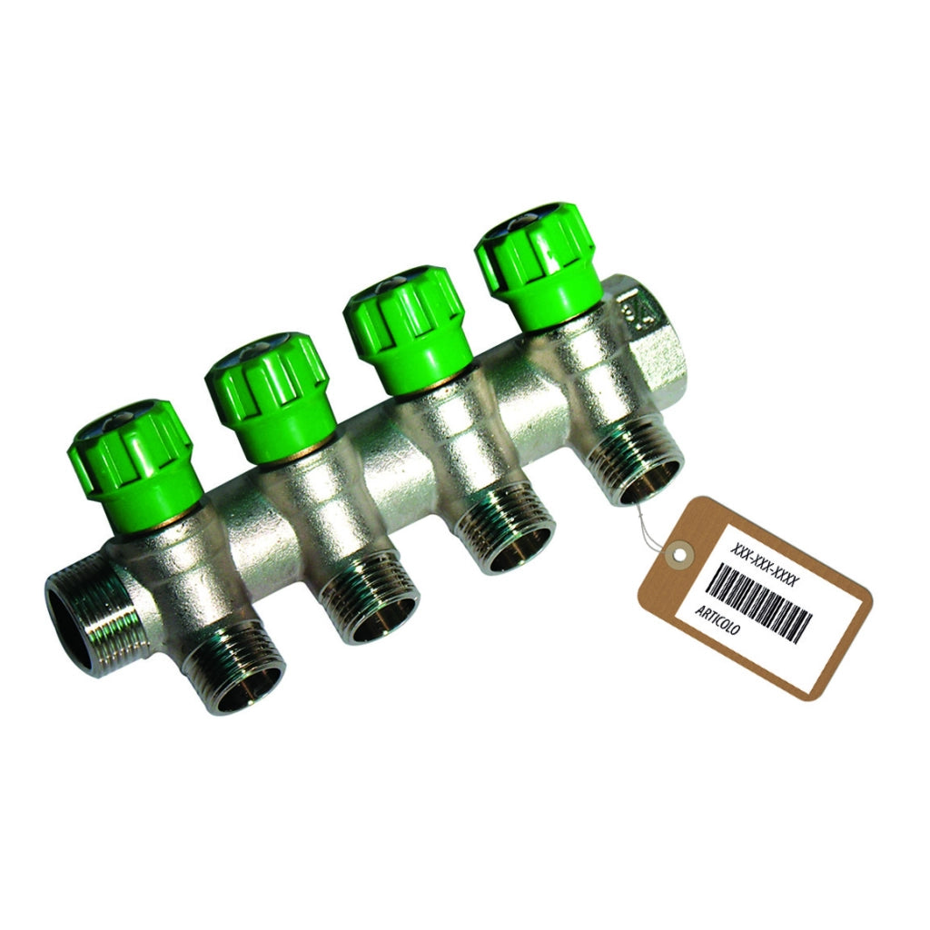 COLLETTORE LINEARE CON RUBINETTI D'ARRESTO 4 DERIVAZIONI IMPEX F-BRICO- 3/4 x 1/2- FAIDF- pezzi 1