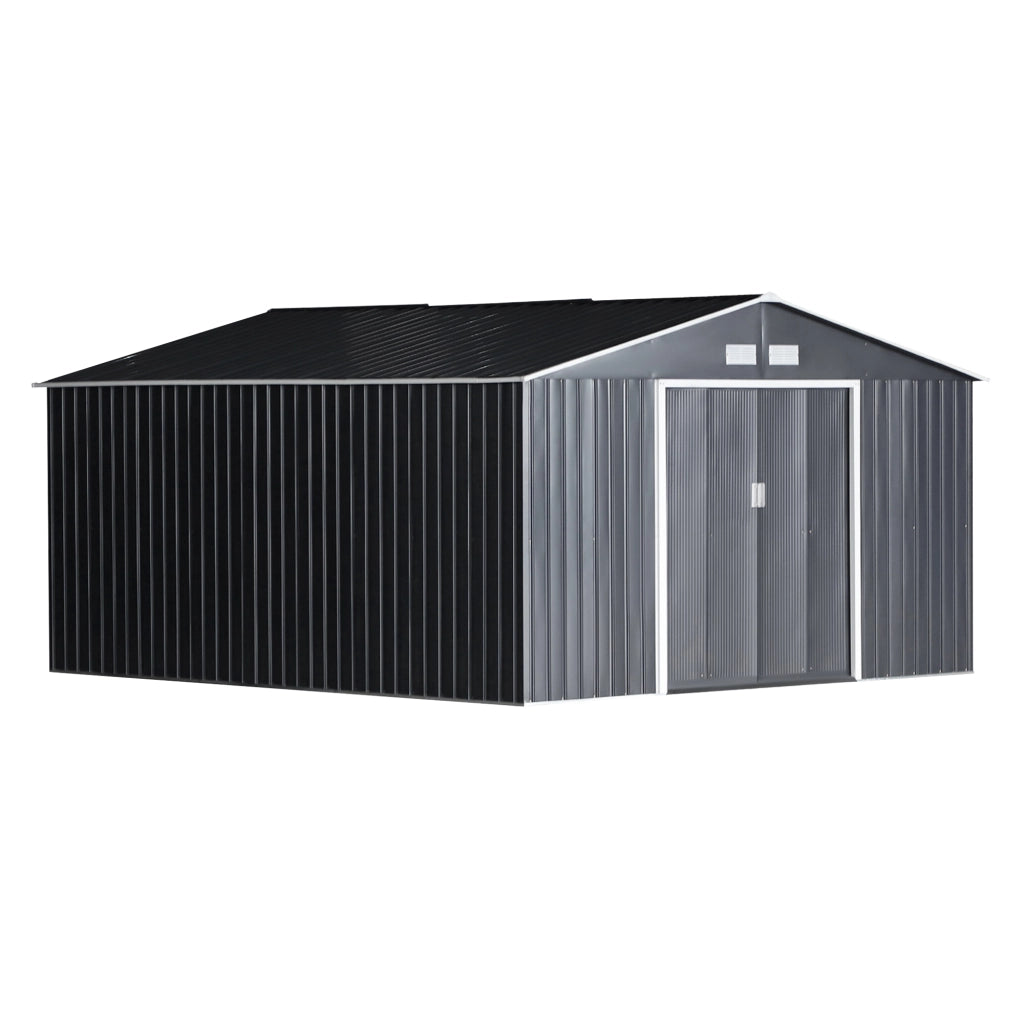 EasyComfort Casetta da Giardino 12.4m² con Fondazione, 4 Prese d'Aria e 2 Porte Scorrevoli, Capanno Porta Attrezzi in Lamiera d'Acciaio, 340x386x200 cm, Giallo