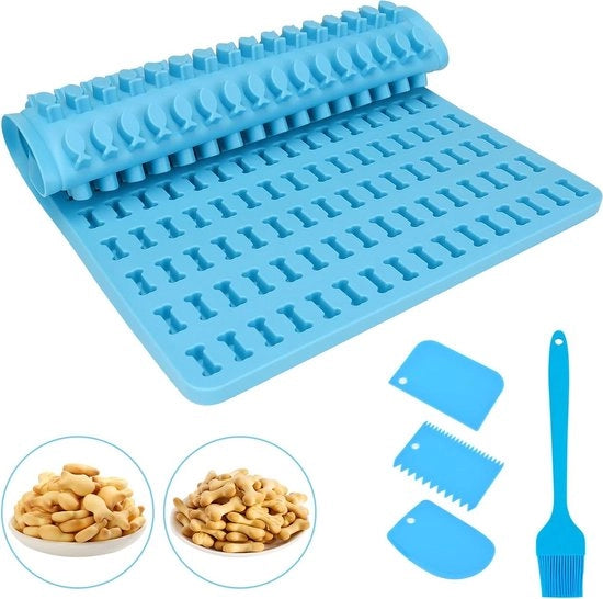 Mat di silicone per biscotti per cani - forma per osso e pesce - inclusa spazzola per forno e schiacciapatate