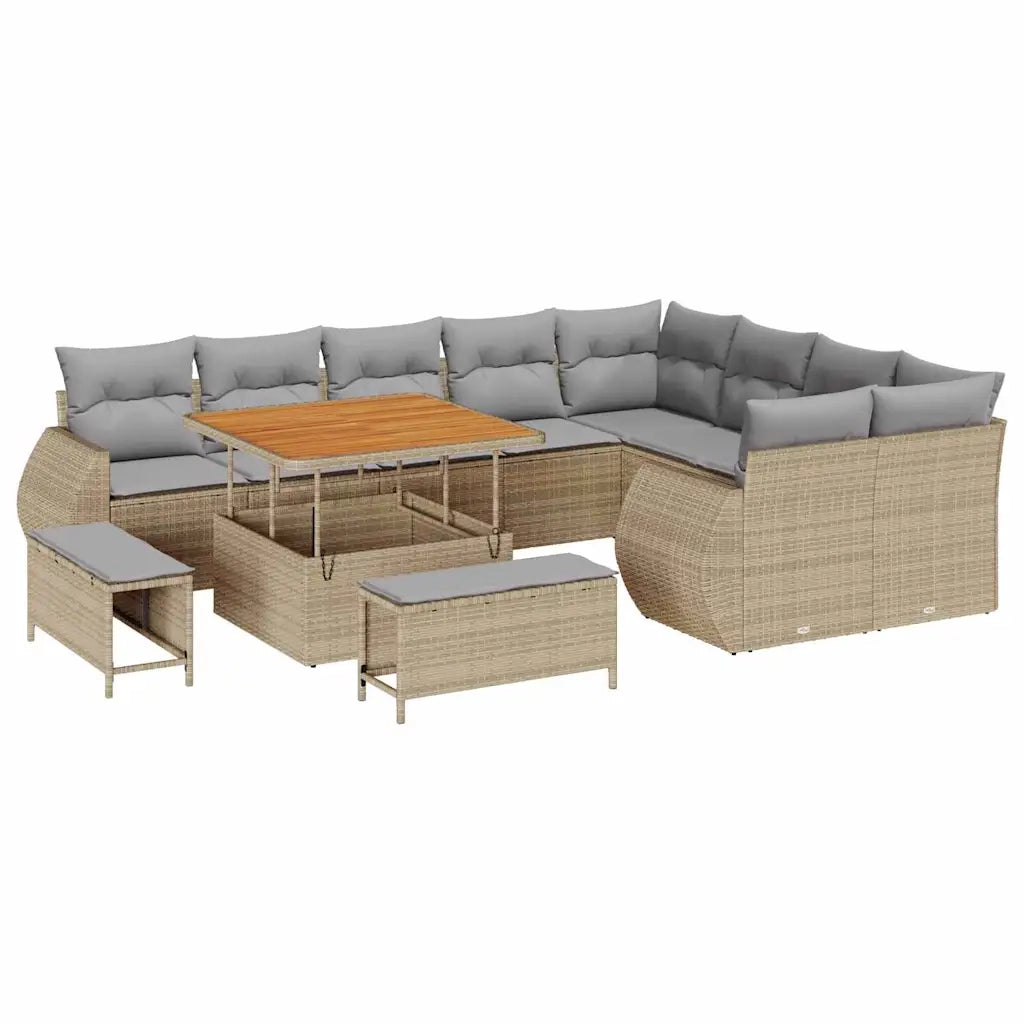 Set Divano da Giardino con cuscino 12 pcs Beige e Grigio Chiaro 3363857