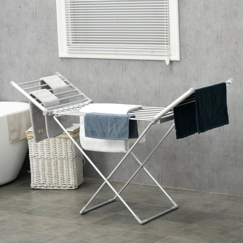 Stendibiancheria elettrico pieghevole in lega di alluminio, 144 x 53 x 91 cm, colore argento