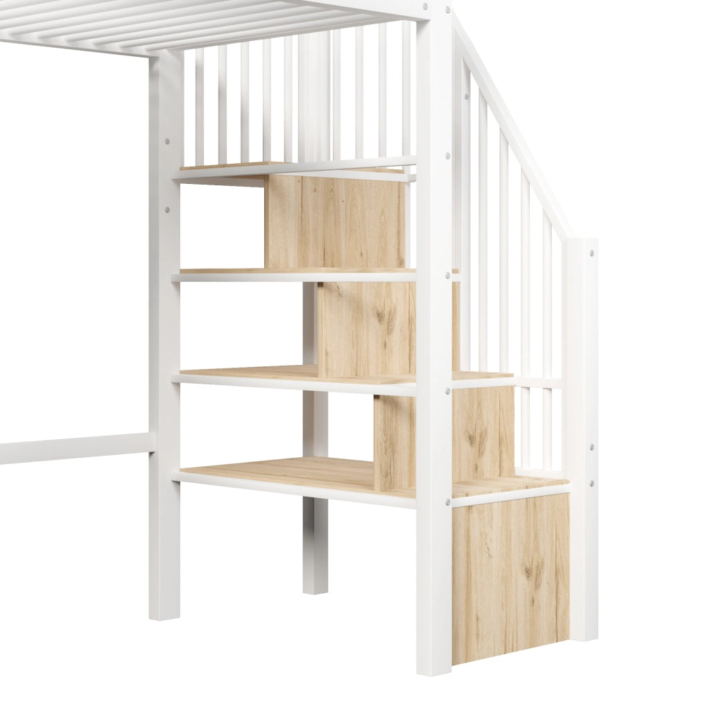 Letto a soppalco 90x200 cm con scala contenitore e area gioco bianco