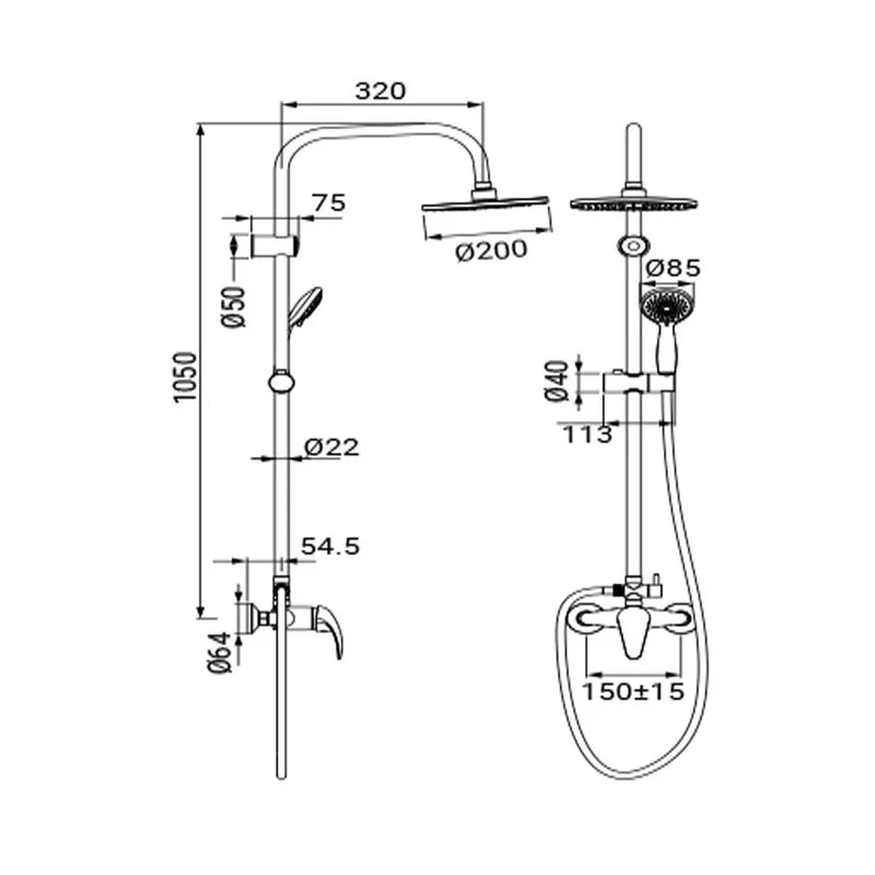 Colonna Doccia Luton in Acciaio con Rubinetto e Soffione Tondo Ø20 cm