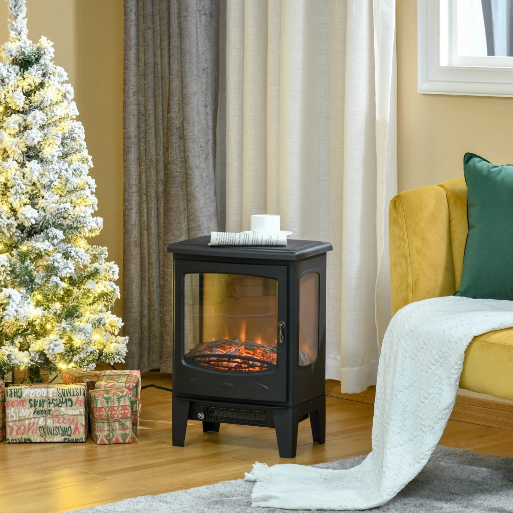 EasyComfort Camino Elettrico Effetto Fiamma e 3 Lati Aperti, Temperatura Regolabile 900W-1800W, Protezione da Surriscaldamento, Copertura 20-25m², 39x26x54.8cm, Nero
