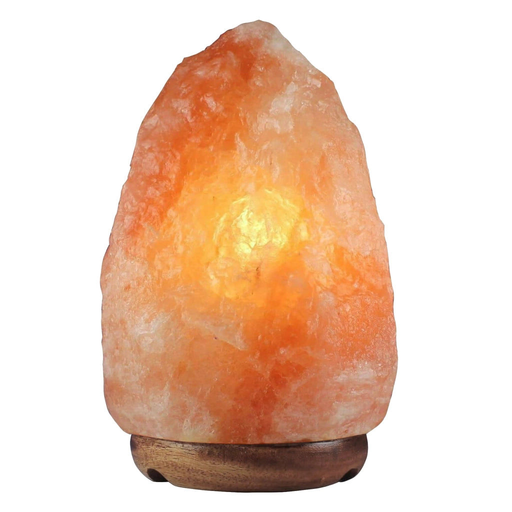 Lampada Di Sale Himalayano Originale Naturale Realizzata A Mano Con Base In Legno Di Acacia Pezzo Unico Prodotto Certificato  Con Spina Europea  - 15.5x22Cm 5Kg