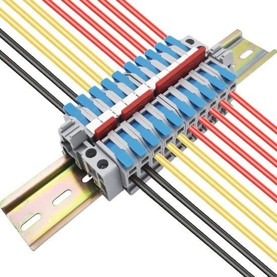 Blocco di fissaggio per rail DIN - Set di morsetti di connessione - 10 pezzi - Blu - Morsetti di connessione veloci - Adatto per l'automazione industriale...