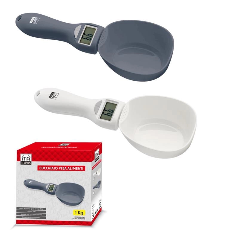 MA MAISON 1 CUCCHIAIO DIGITALE PESA ALIMENTI IN PLASTICA PESO MASSIMO 1 KG CON MANICO COMODO E LEGGERO COLORI ASSORTITI
