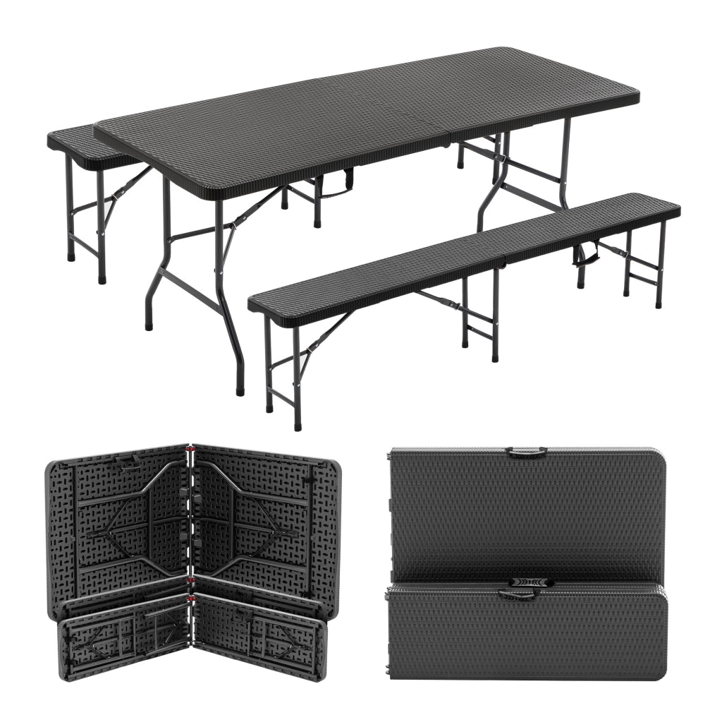 Set tavolo da picnic pieghevole 6 ft con 2 panche; nero