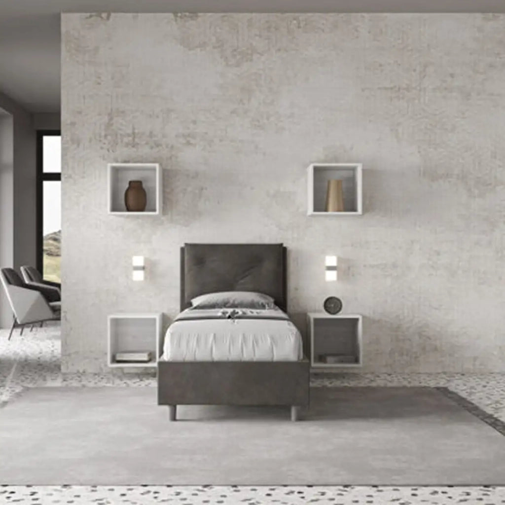 Letto singolo con rete imbottito 80x210 microfibra grigio Appia