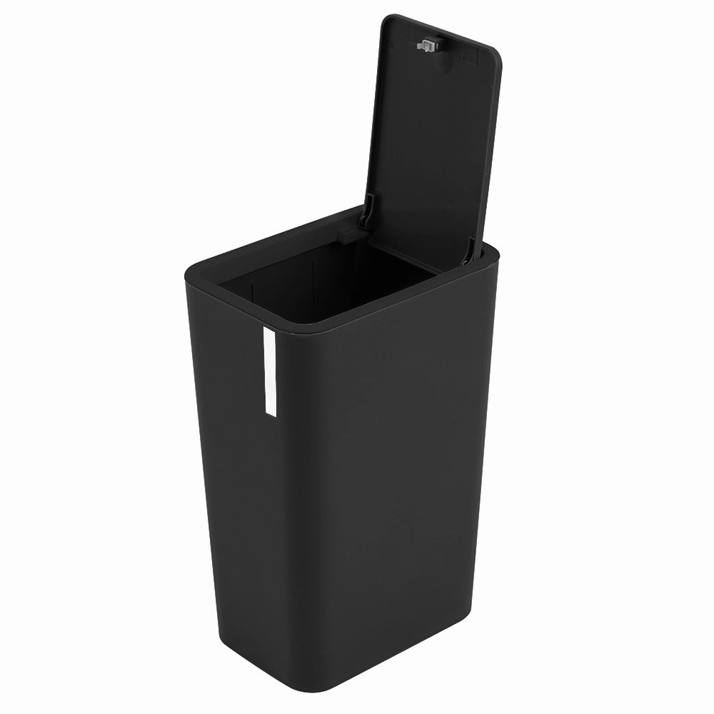 Cestino bagno da 8 litri in plastica nera con coperchio Push