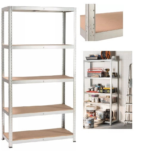 Scaffale in MDF Zincato a 5 Ripiani – 90x40x180 cm – Portata 875 kg  KOMBO