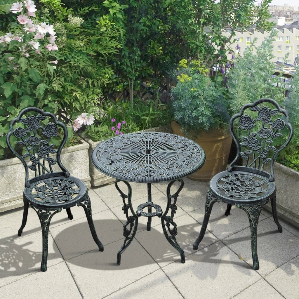 Set Bistro: 3 pezzi. Jardin Vert mobili da giardino antichi in alluminio fuso per balcone e terrazza