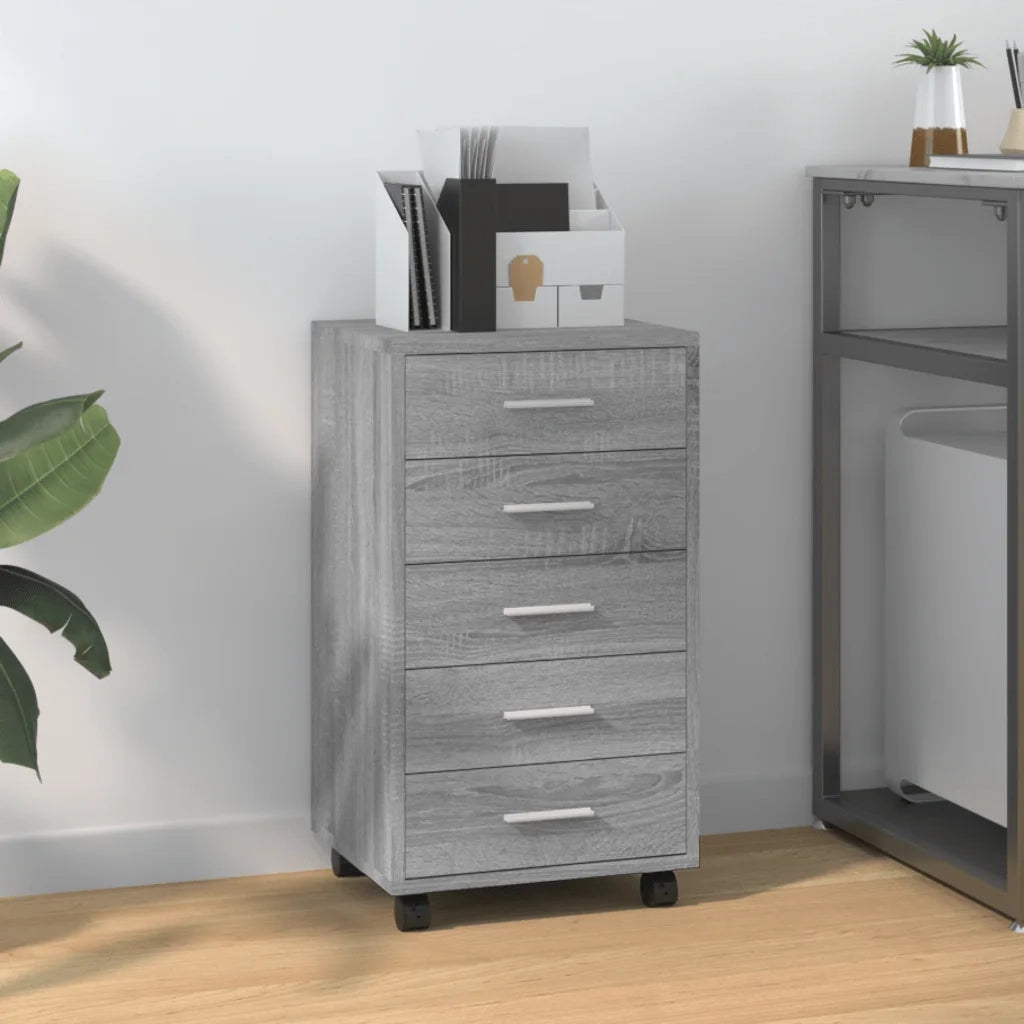 Cassettiera con Ruote grigio sonoma in Legno Multistrato 342675