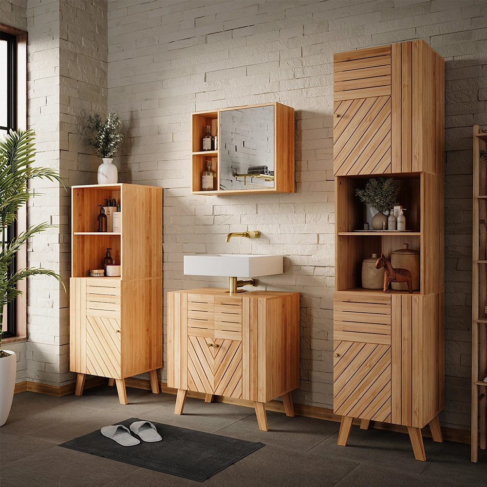 Vicco Mobiletto per lavabo Bambù 60 x 65 cm con 2 porte