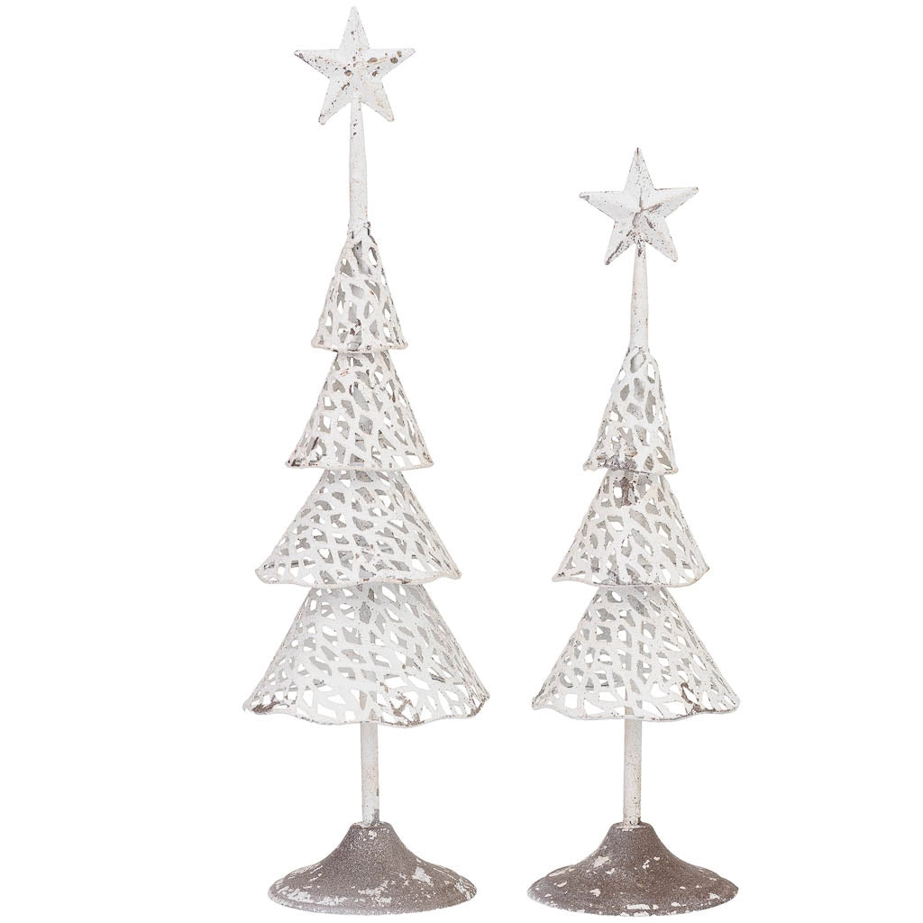 Set di 2 alberi in metallo bianco, 15x15x53 cm e 13x13x45 cm (altezza)