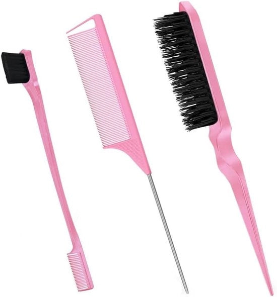 Kit di stile per tre zone con doppio pettine, spazzola per sopracciglia e spazzola per set di capelli.