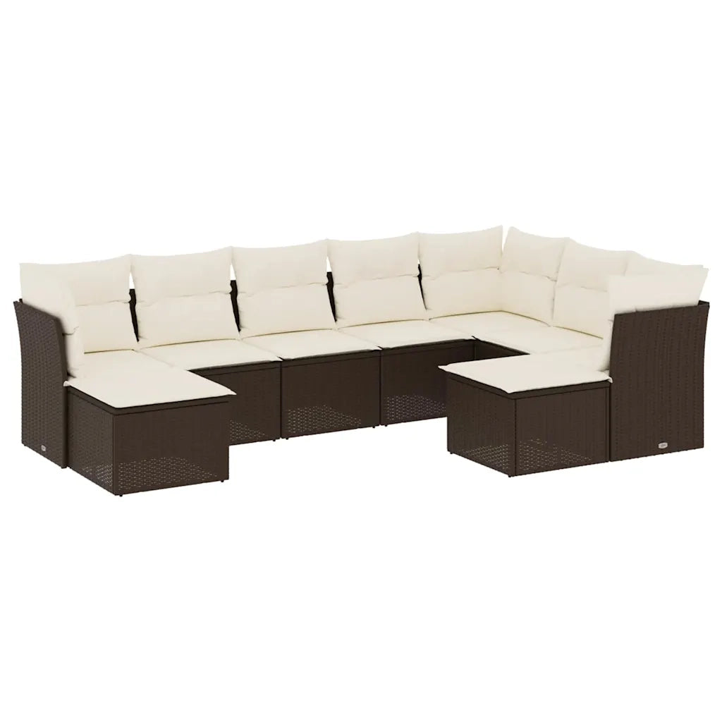Set Divani da Giardino 9pz con Cuscini Marrone in Polyrattan 3218573