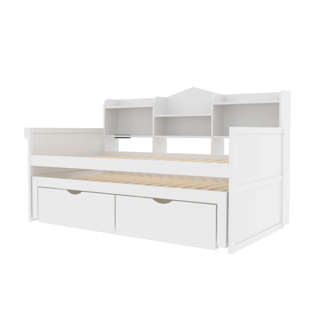 Letto singolo 90x200 cm estraibile con 2 cassetti e USB bianco