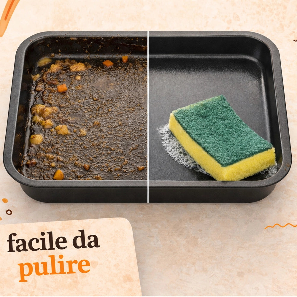 Set 4 Teglie Rettangolari Vulcano 20-25-30-35cm Teglia da Cucina Antiaderente
