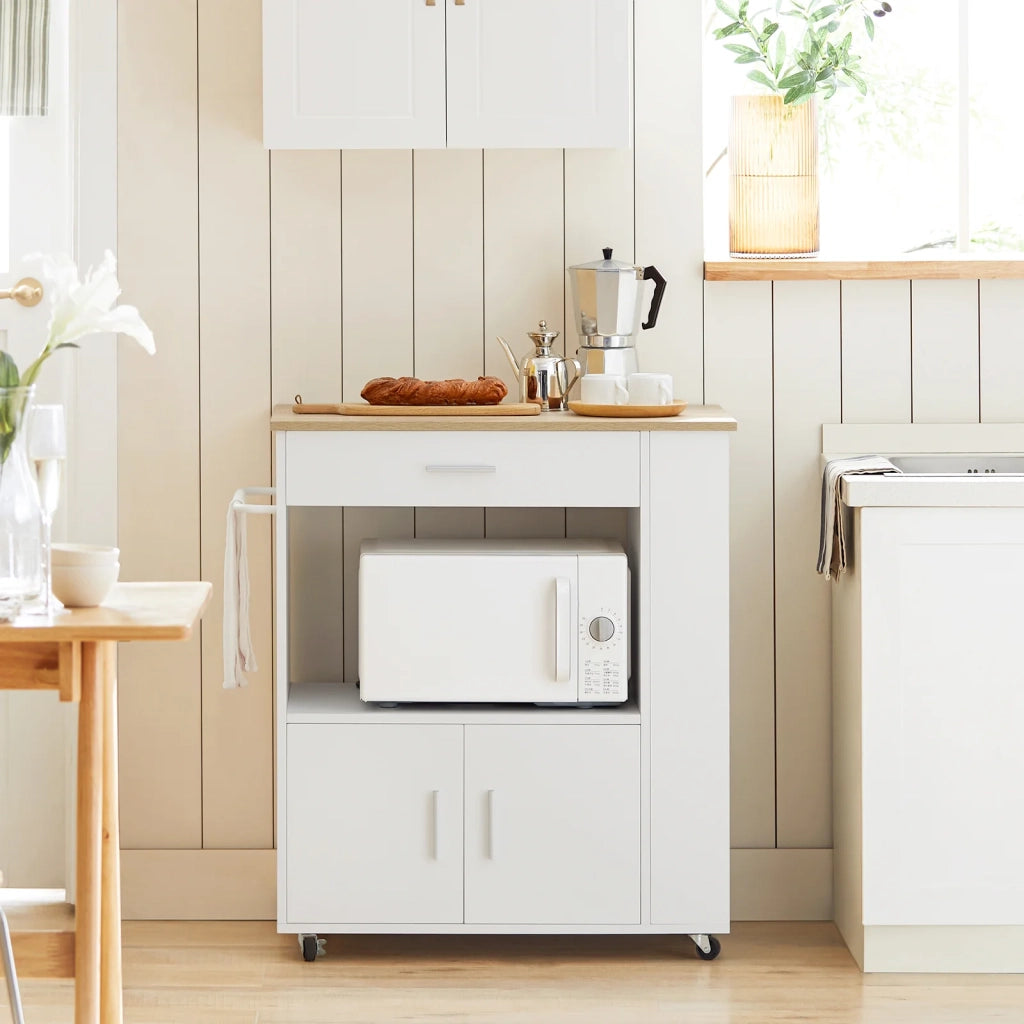 Carrello da cucina legno Mobiletto cucina salvaspazio con cassetto e armadietto 82x46x88 cm Bianco FKW113-WN SoBuy