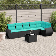 Set Divani da Giardino 7 pz con Cuscini Nero in Polyrattan 3221396