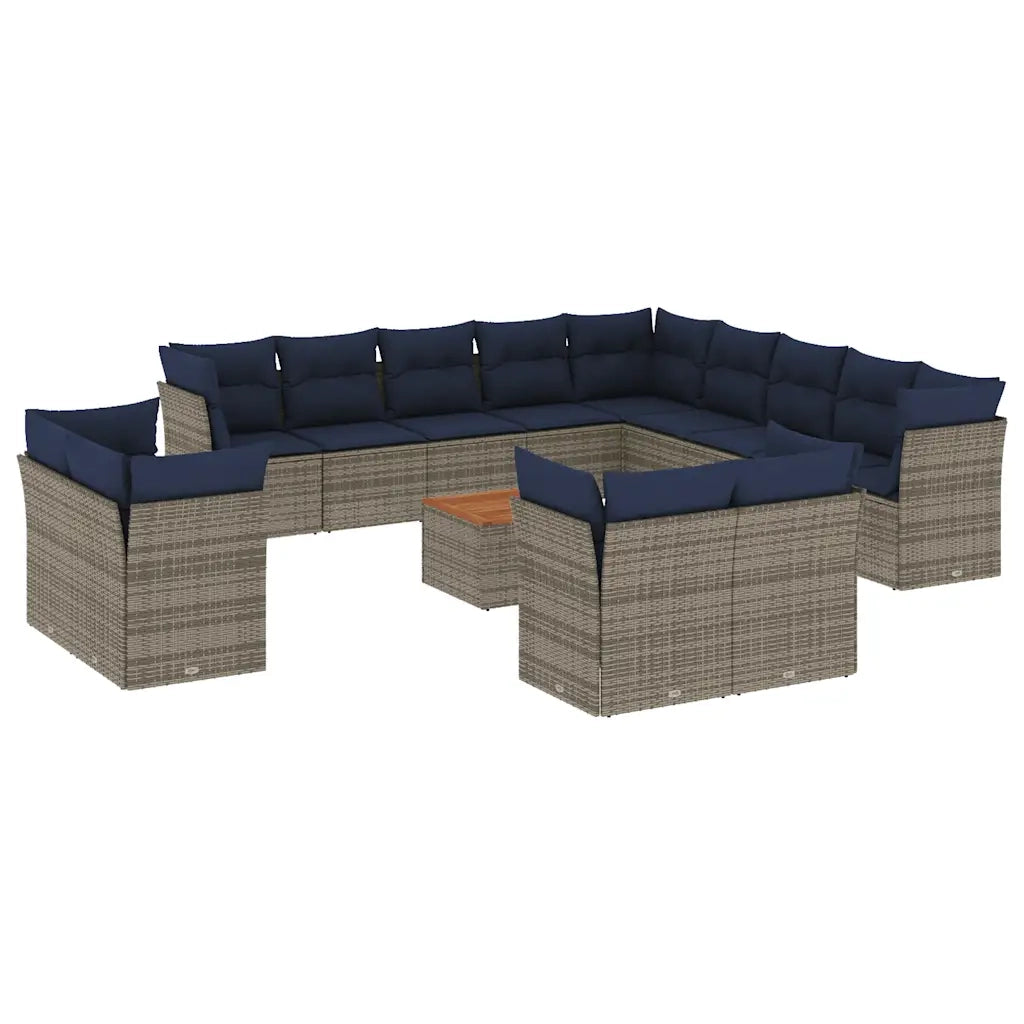Set Divani da Giardino 14pz con Cuscini in Polyrattan Grigio 3256292