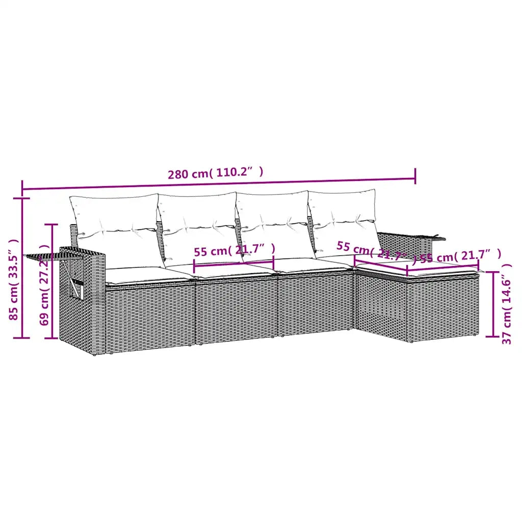 Set Divani da Giardino 5 pz con Cuscini Marrone in Polyrattan 3220093