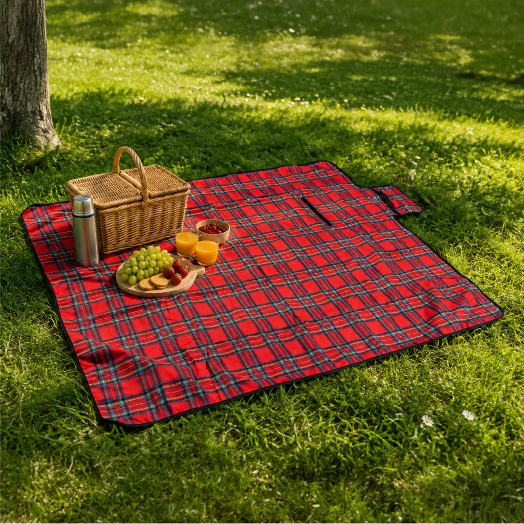 Telo Picnic XXL Pieghevole 200x150 cm con Fondo Isolante e Maniglia da Trasporto Rosso