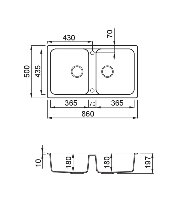LAV. LIFE 450 86x50 2 vasche NERO 40