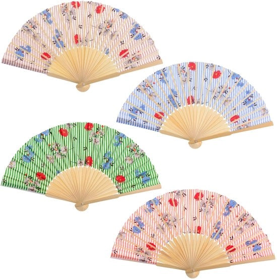 Set di ventilatori a mano in legno - Stagione estiva - Disegno fiorale - Accessorio elegante - Adatto per matrimoni e feste - 4 pezzi