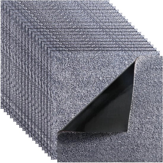 Tappeto per pavimenti 457x457 mm, 10 pezzi adesivi quadrati, decorazione per pavimenti self-adesiva per 2,1 m², morbido e soffici per installazione DIY semplice in camere da soggiorno e uffici, grigio