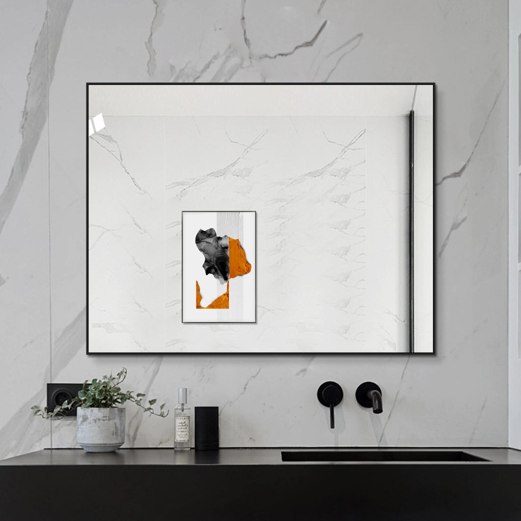 Specchio semplice con cornice in alluminio nero e vetro HD senza rame, montaggio orizzontale e verticale 70 × 90 cm