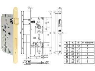 SERRATURA CON FORO CILINDRO SICUREZZA 2.0 BORDO TONDO OTTONATO LUCIDO- - mm.60 (B80851.60.03) - 1 pezzi AGB
