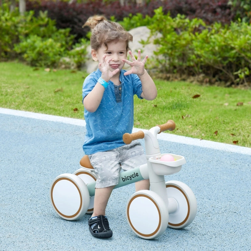Bicicletta senza pedali, sella regolabile, ruote silenziose, per bambini da 1 a 3 anni, fino a 20 kg, verde/bianca