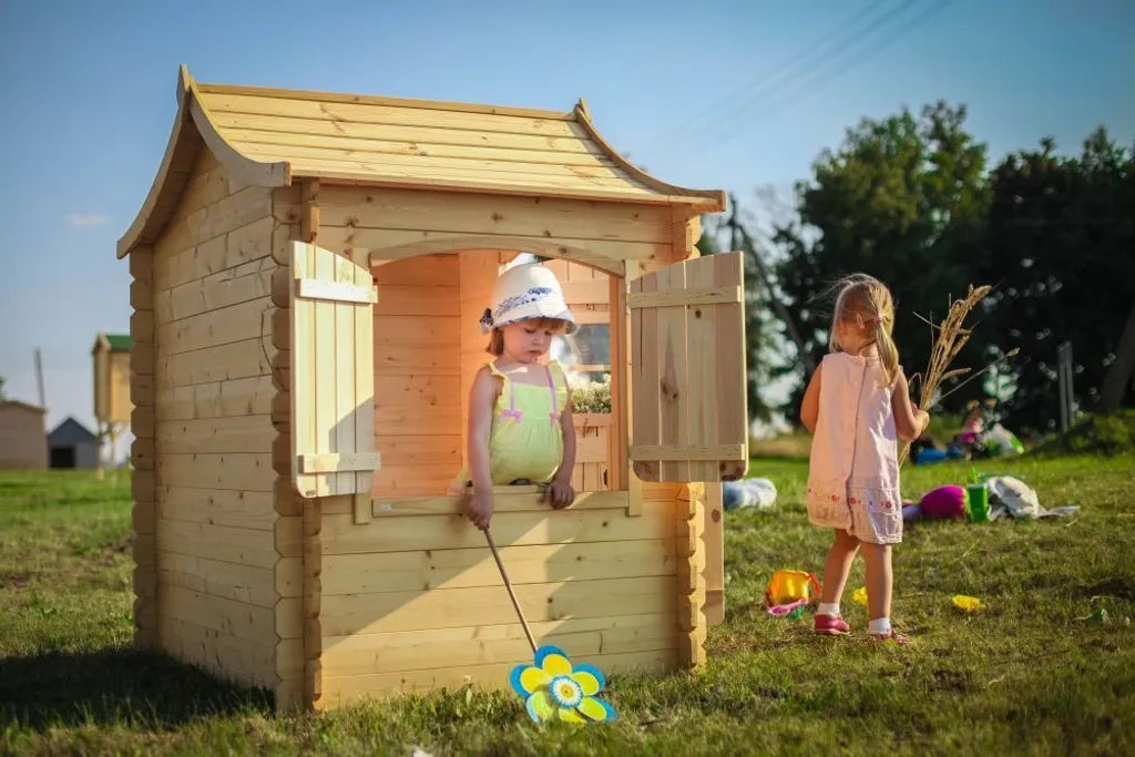 Casetta legno per bambini CON PAVIMENTI -  L112xL146xA152cm/ 1,1m2 - Timbela M550