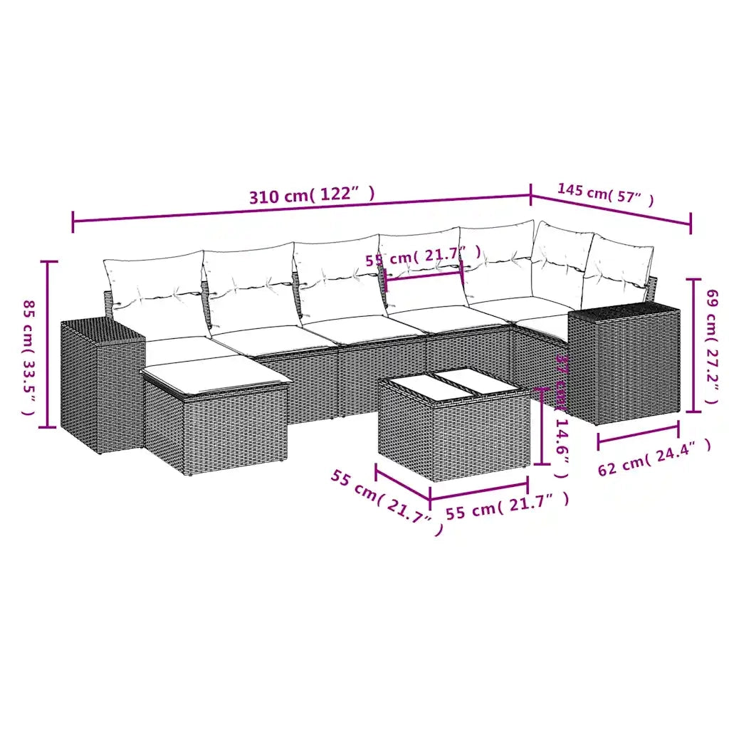 Set Divani da Giardino 8 pz con Cuscini Marrone in Polyrattan 3255230