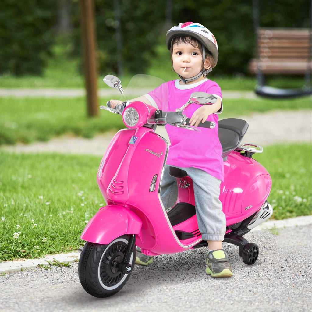 EasyComfort Moto Elettrica per Bambini con Licenza Ufficiale Vespa, 2 Rotelle, Luci e Suoni, 108x49x75 cm, Rosa