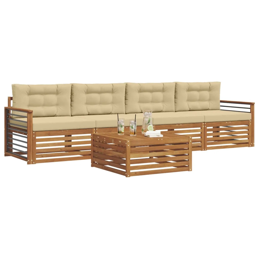 Set di divani da esterno con cuscino 5 pcs Naturale e Beige 3372993