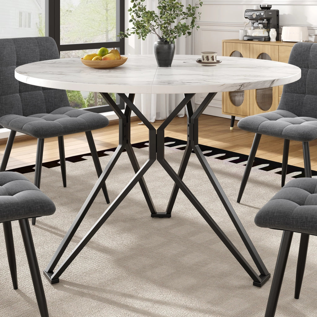 Tavolo da Pranzo Rotondo per 4 Persone con Piedini Regolabili; in MDF e Metallo; Nero; 100 x 100 x 76 cm